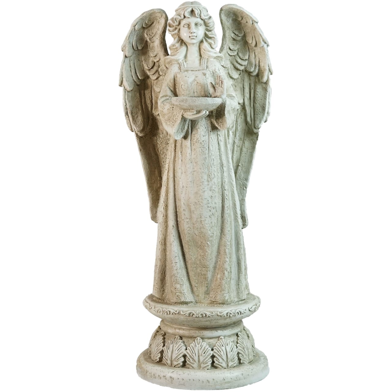 22.5" Gray Standing Angel with Bird Bath & Votive Candle Holder Outdoor Statue